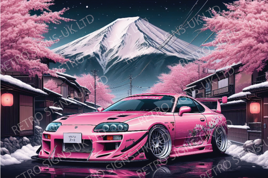 PINK TOYOTA SUPRA MOUNTAIN